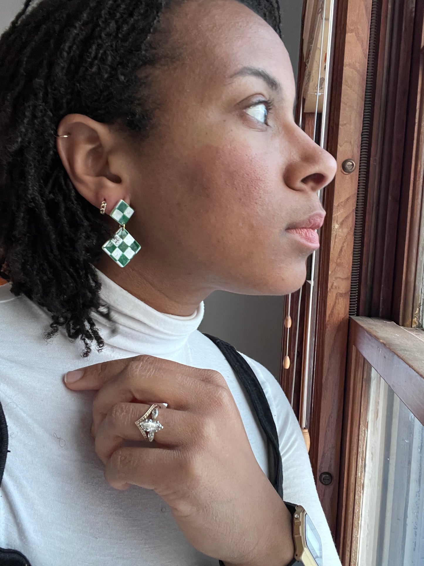 Vintage Feels Checkered Mini Dangles in Green