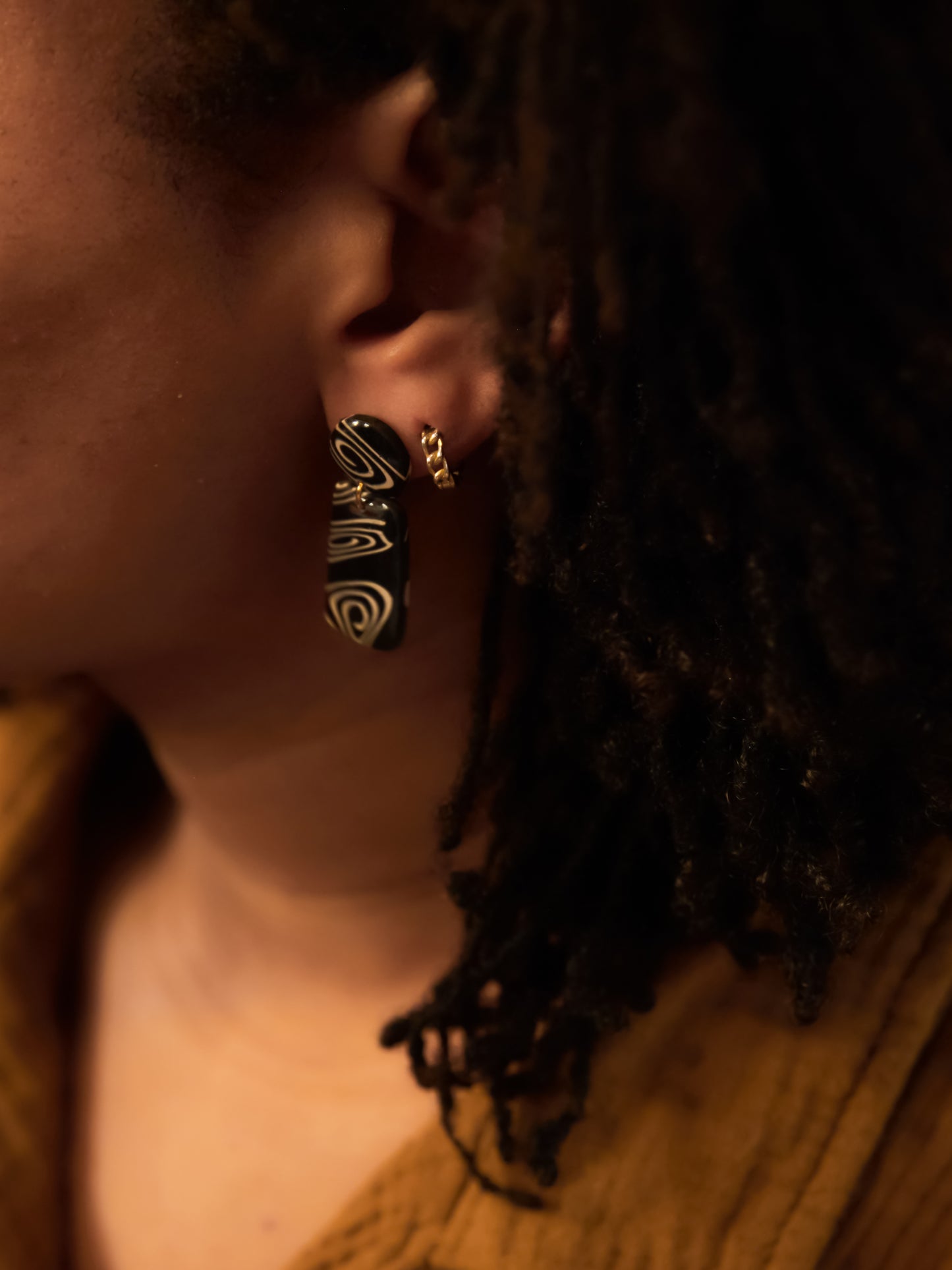 B&W Spiral Mini Dangles - 14K Gold Filled Posts