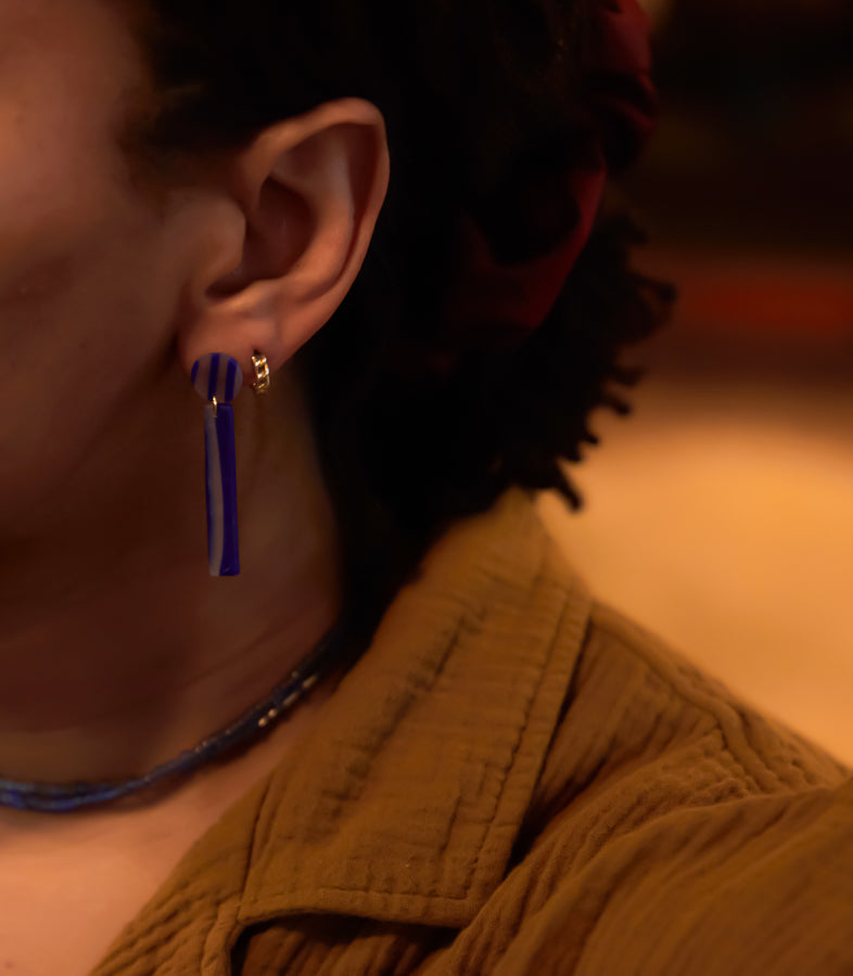 Translucent Cobalt Blue Striped Minimal Dangles