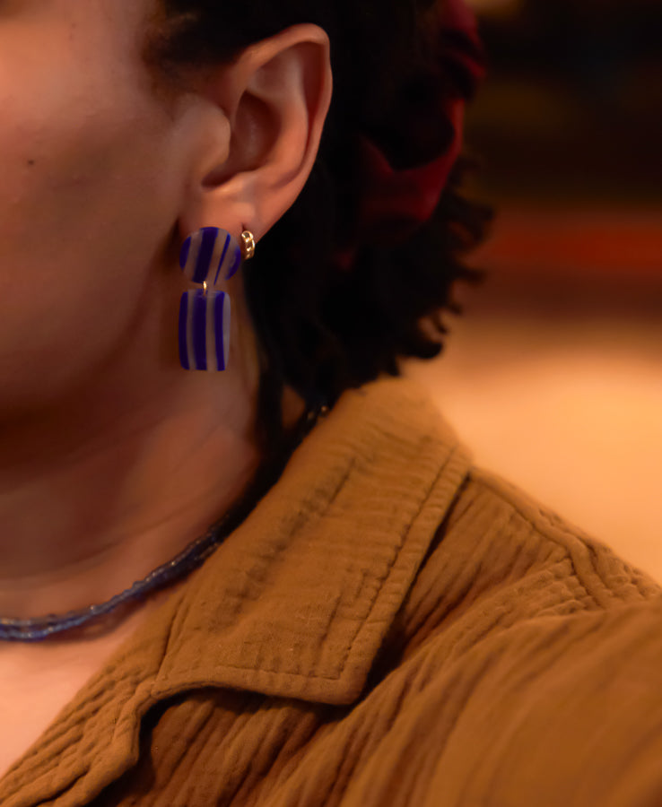 Blue and Translucent Striped Mini Dangles