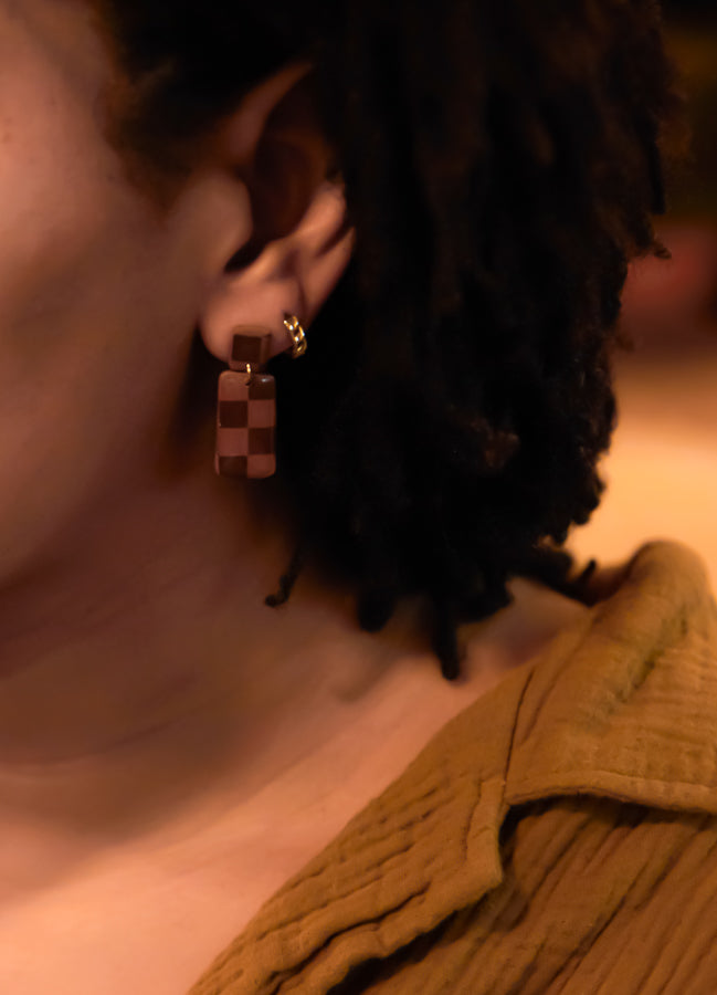 Mini Espresso Checkered Dangles