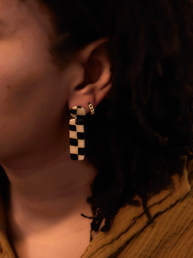 Beige & Black Textured Dangles - 14k Gold Filled Posts