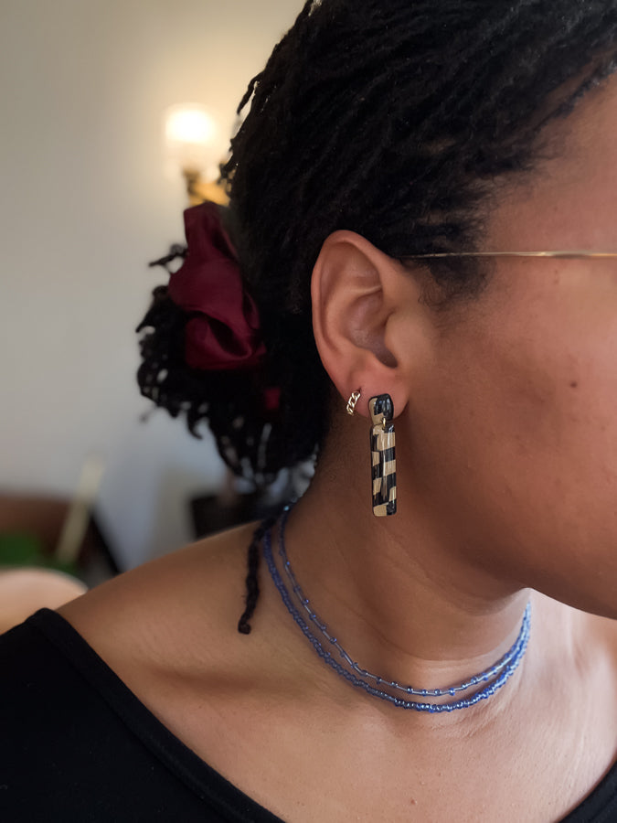 Organic Beige Checkered Dangles