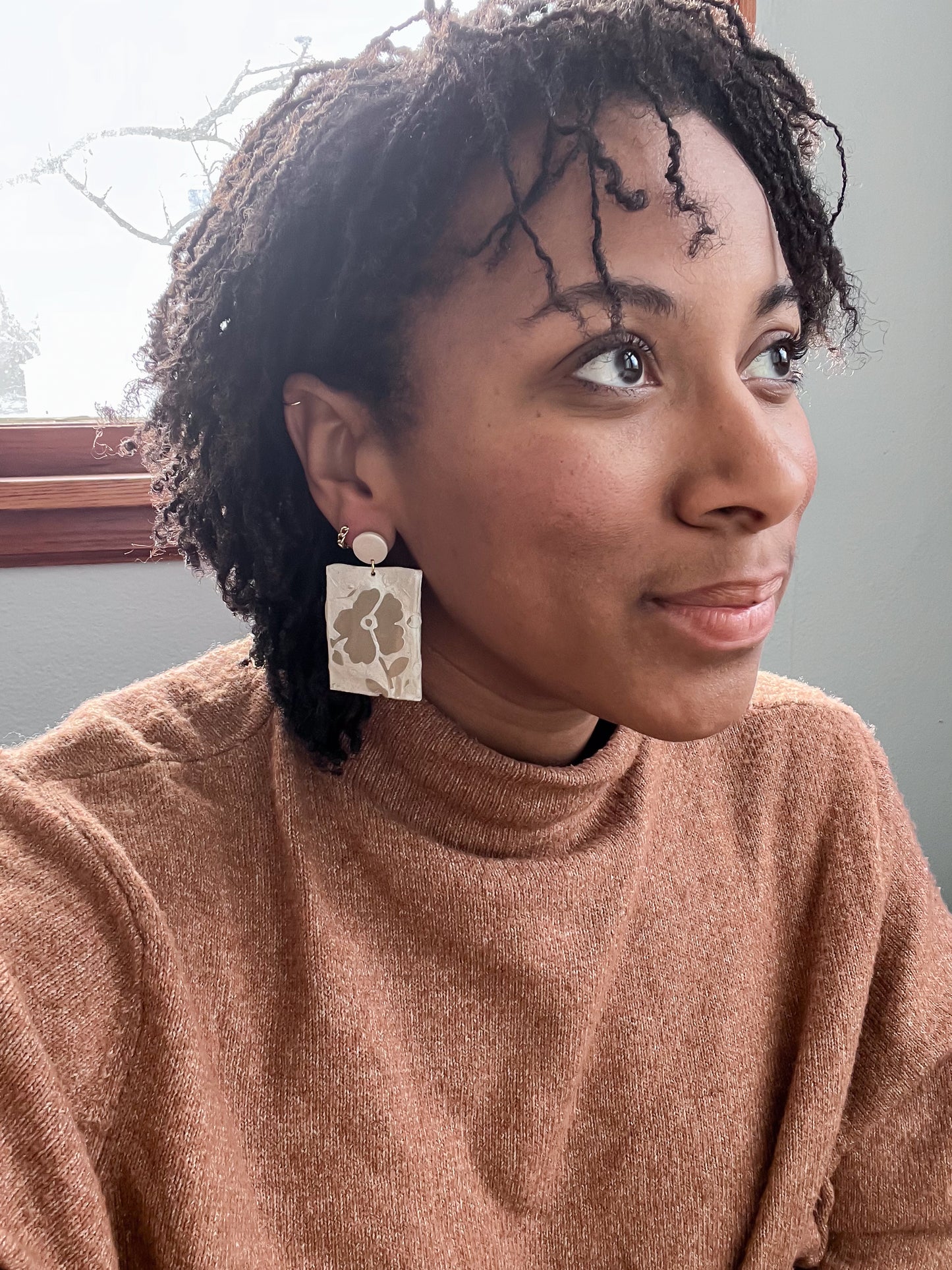 Beige on Pearl Classic Floral Dangles