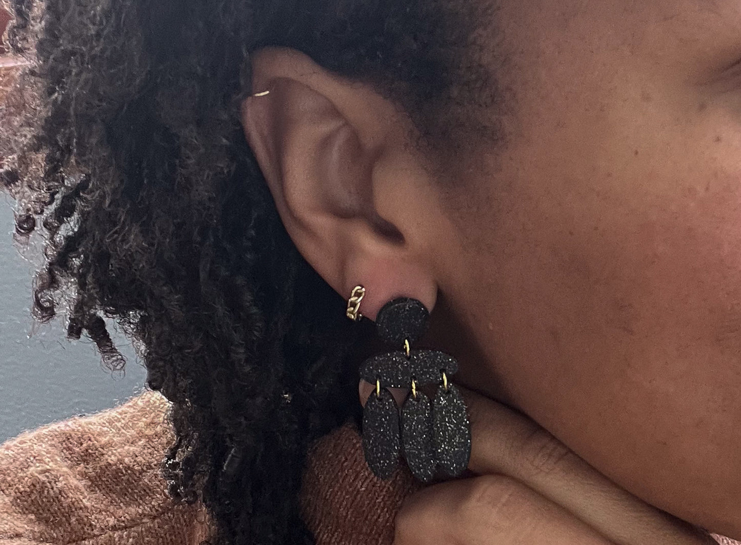 Sparkled Black Sun Ray Dangles - Sale!