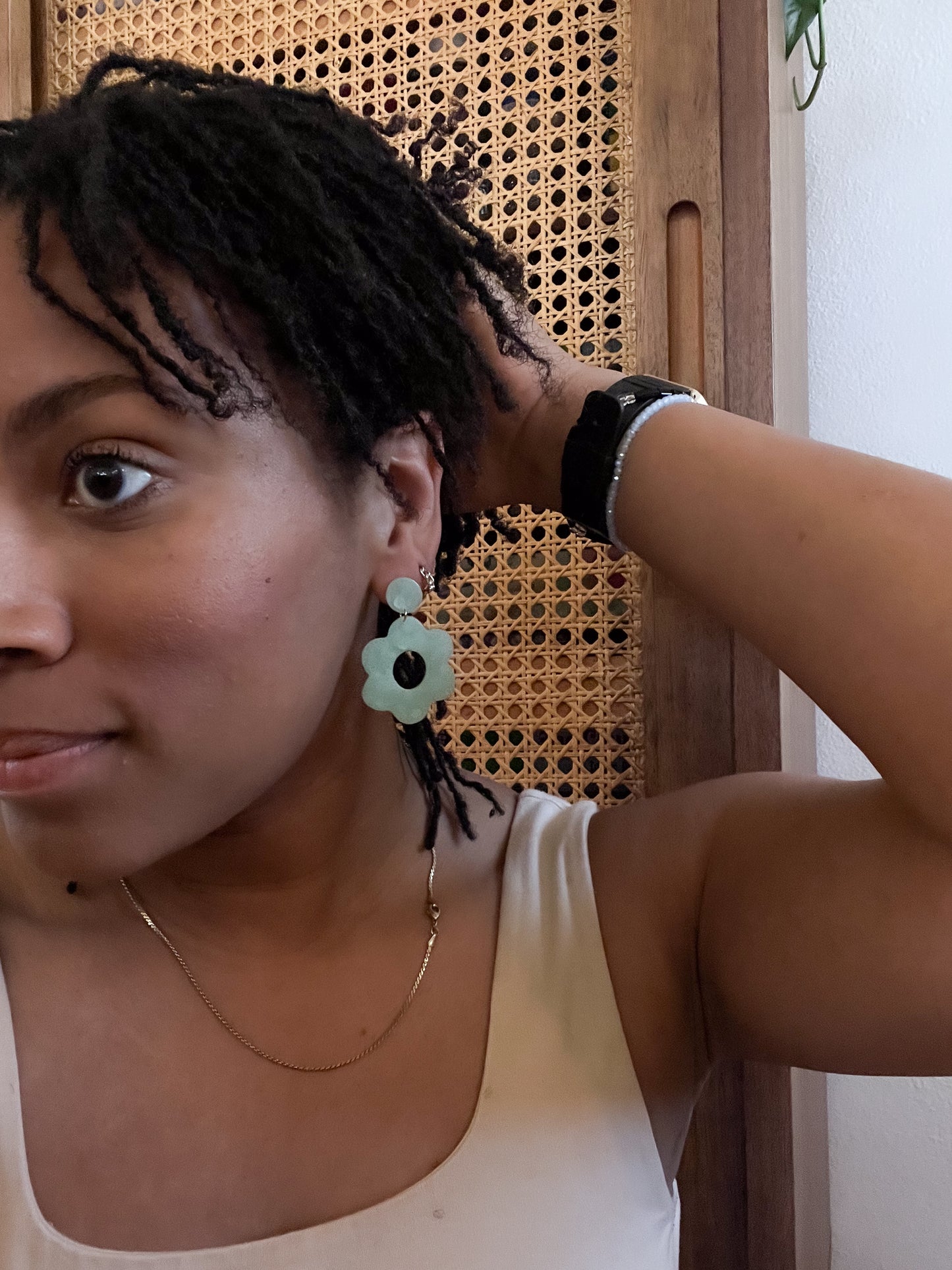 Translucent Green Floral Dangles