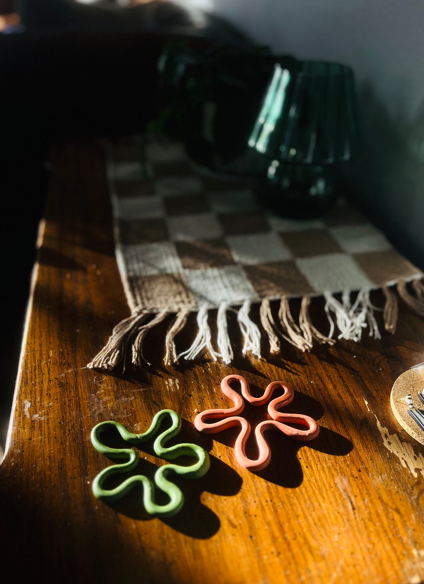 Set of Two Drink Coasters - Green & Brown
