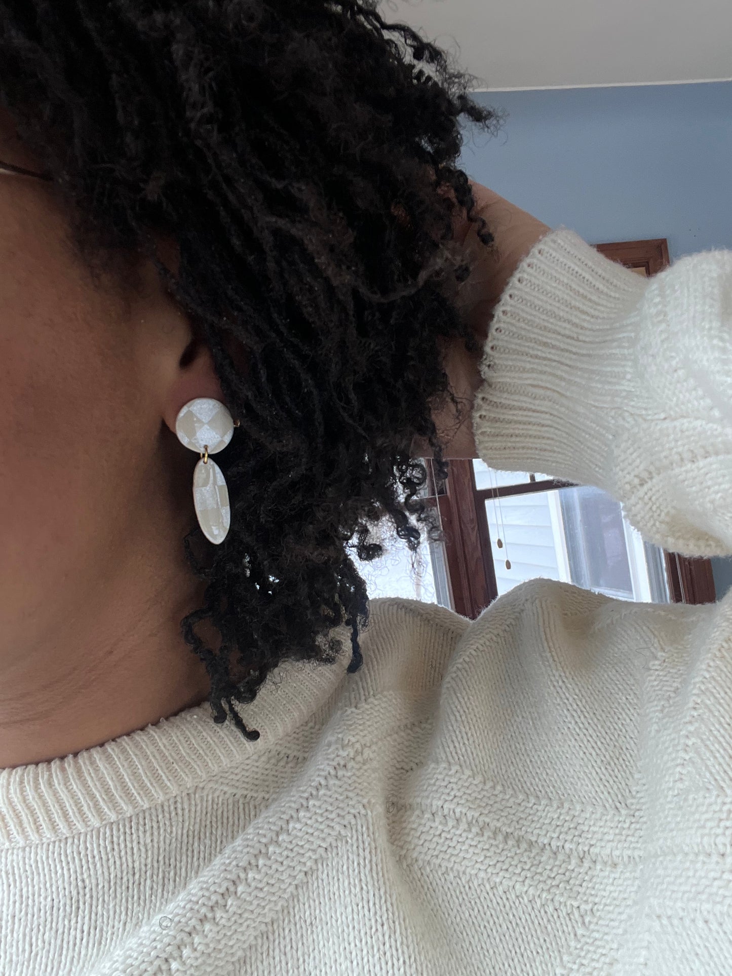 Checkered Mini Dangles in Cream & Pearl