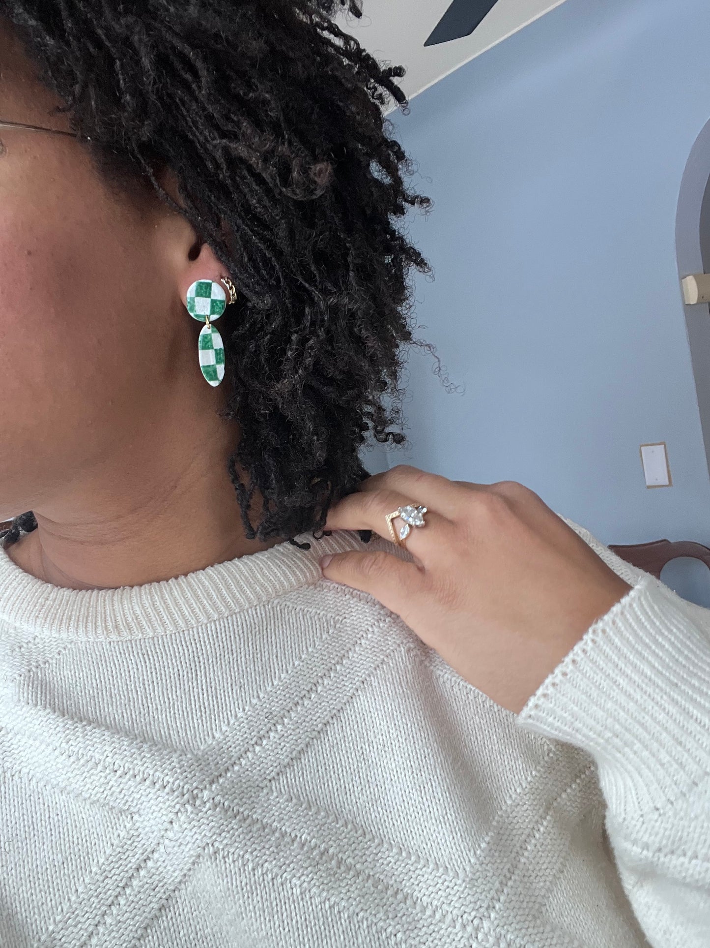 Vintages Feels Mini green Checkered Dangles