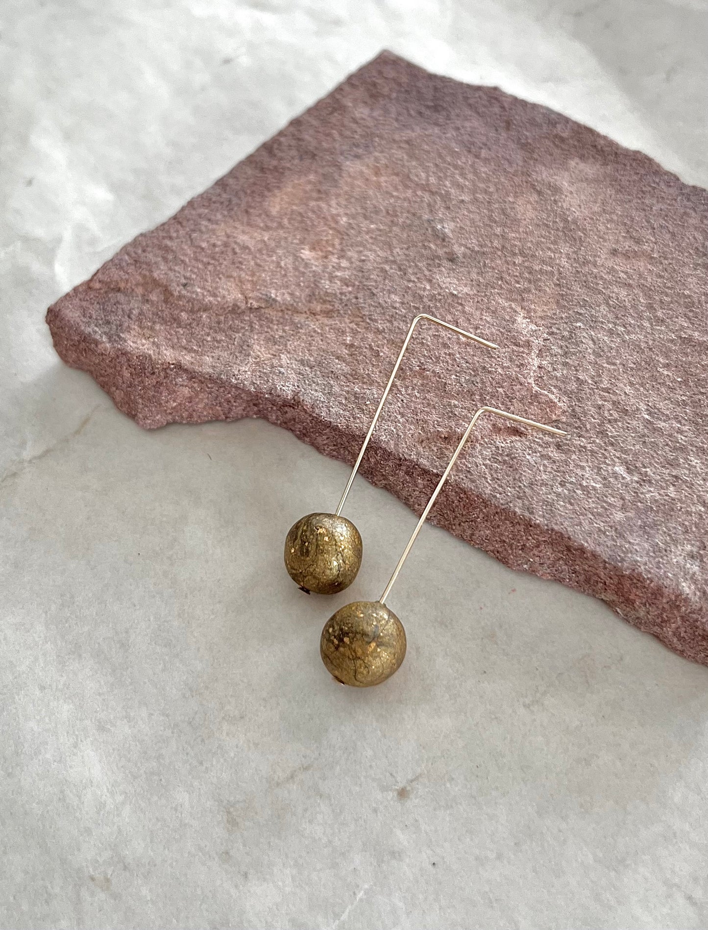14k Gold Filled Ball Drop Dangle - Antique Gold, Tall 2inch
