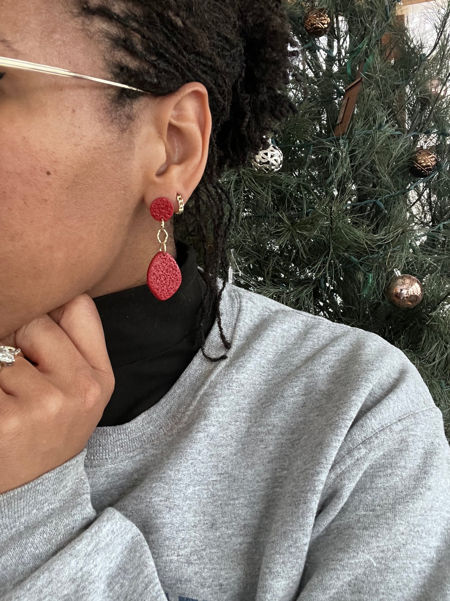 Textured Red Drop Dangles