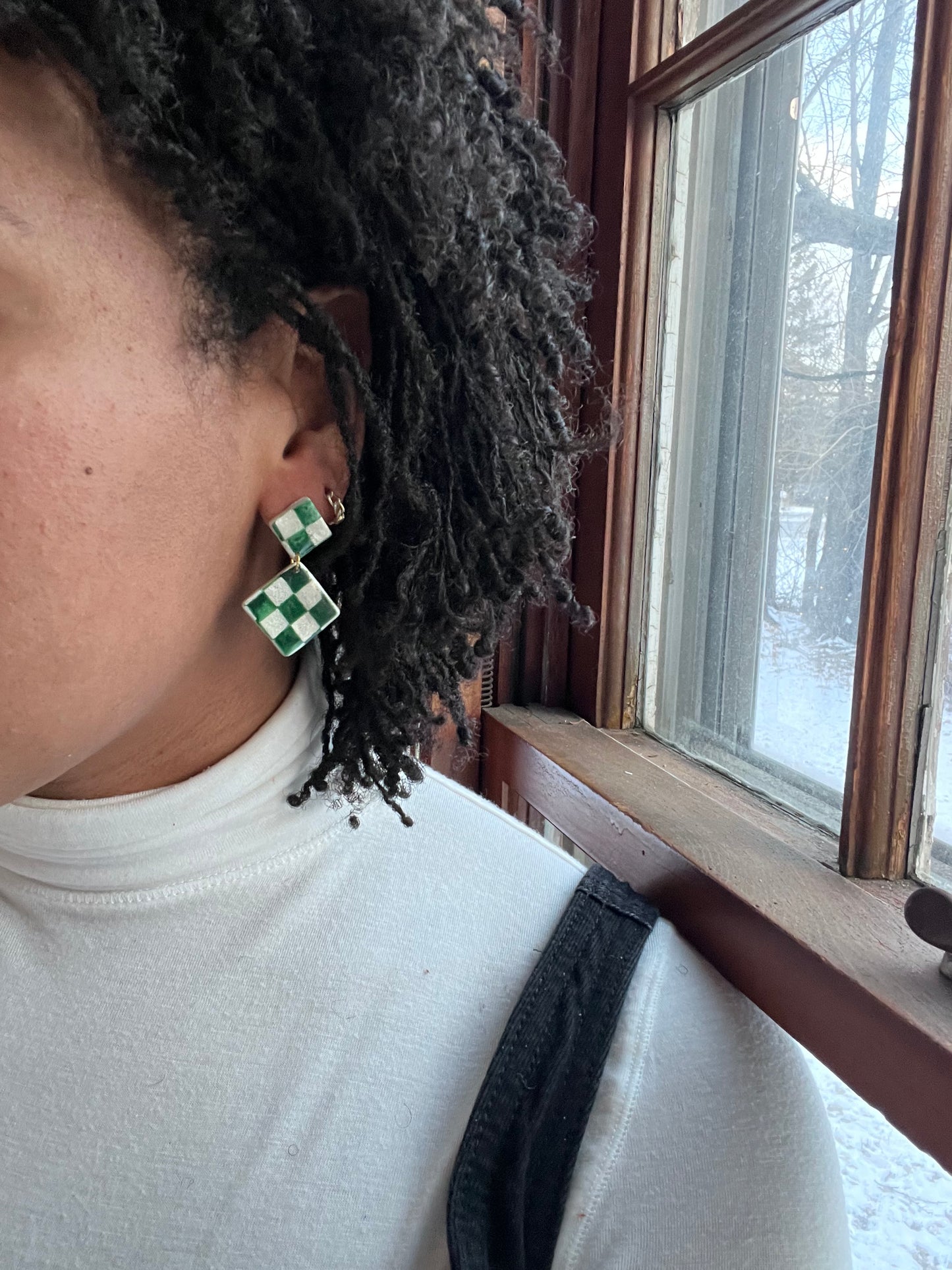 Vintage Feels Checkered Mini Dangles in Green