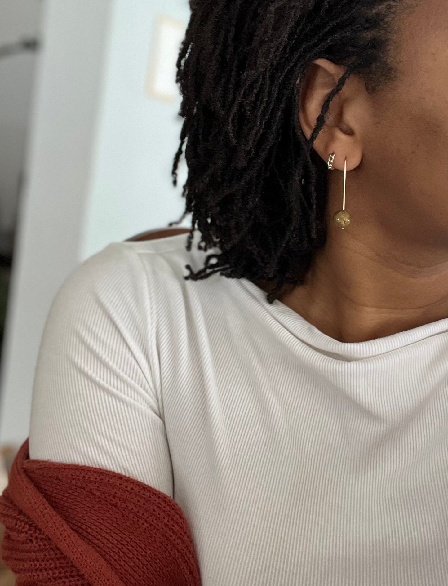 14k Gold Filled Ball Drop Dangle - Antique Gold, Tall 2inch