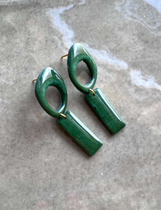 Geometric Emerald Dangles