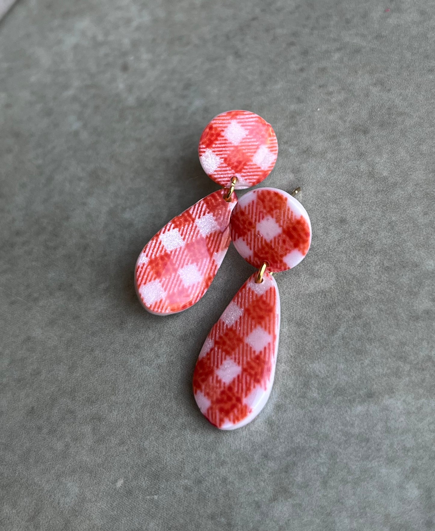 Red/ Orange Gingham Teardrops