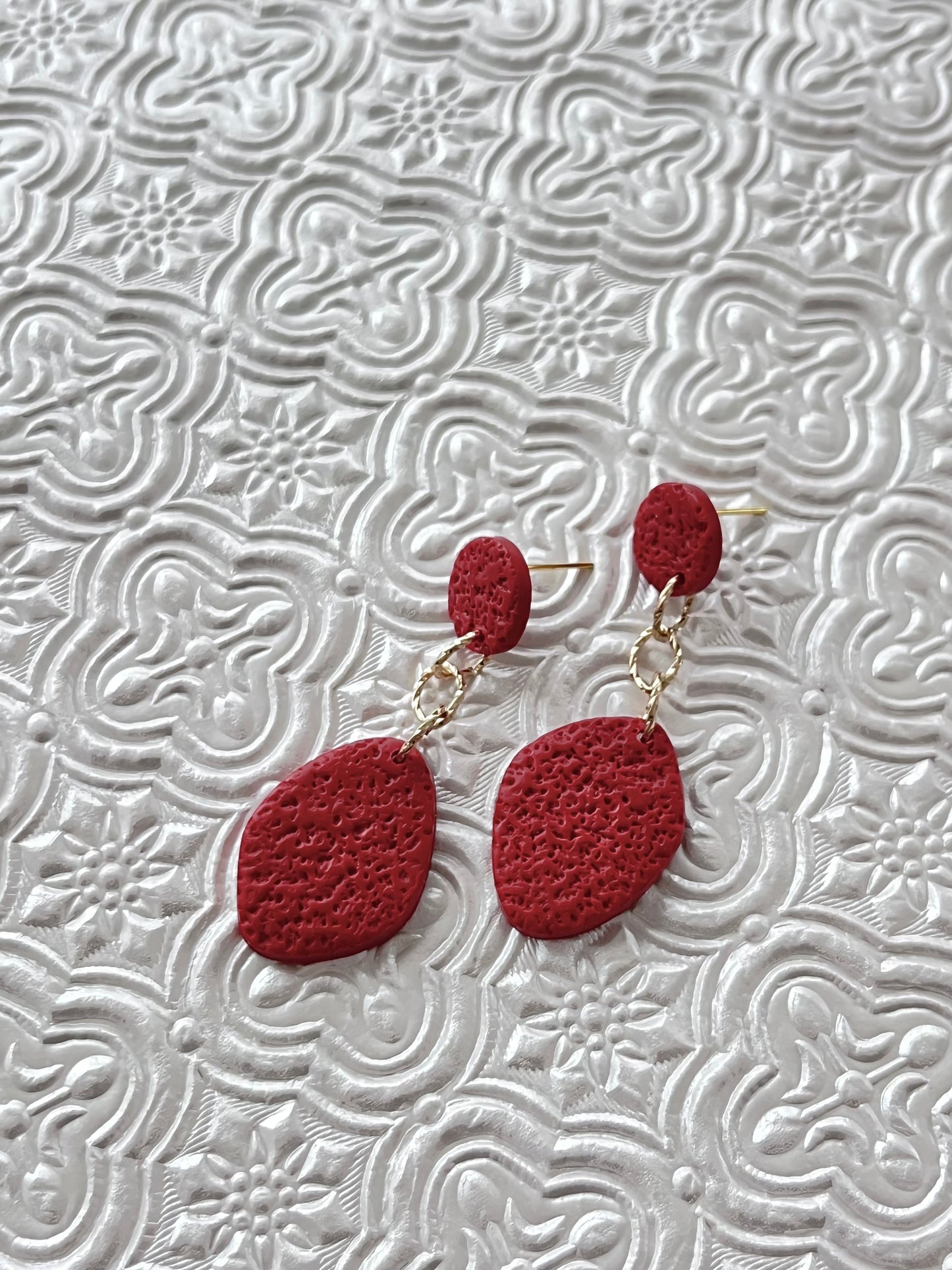 Textured Red Drop Dangles