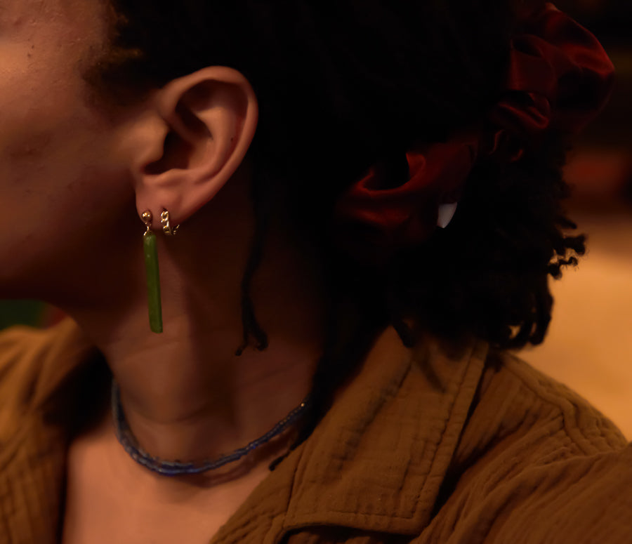 Deep Green Minimal Dangles - 14k Gold Filled Ball Posts