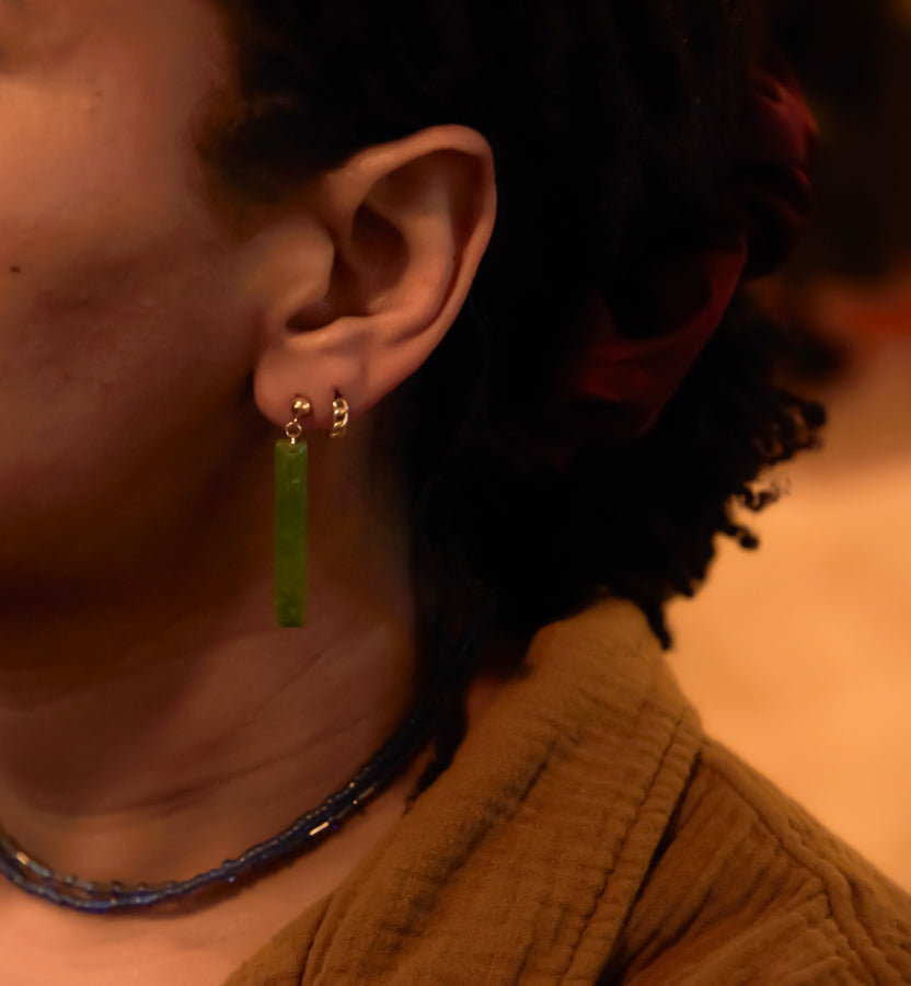 Deep Green Minimal Dangles - 14k Gold Filled Ball Posts