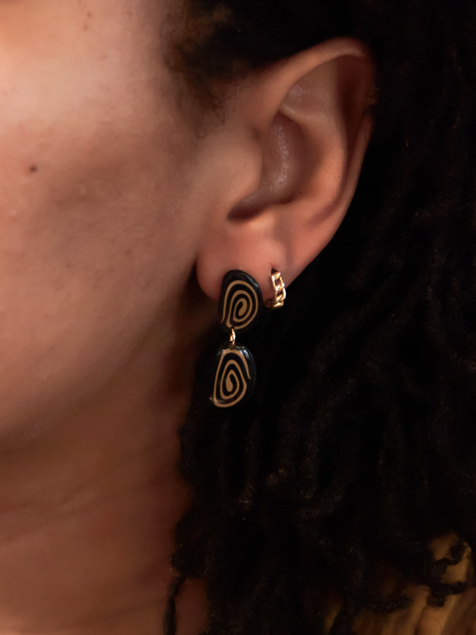 Everyday Beige and Black Mini Spirals - 14k Gold Filled Posts
