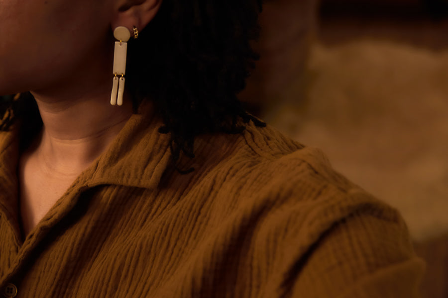 Minimal 'Art Deco' Tassel Dangles in Pearl