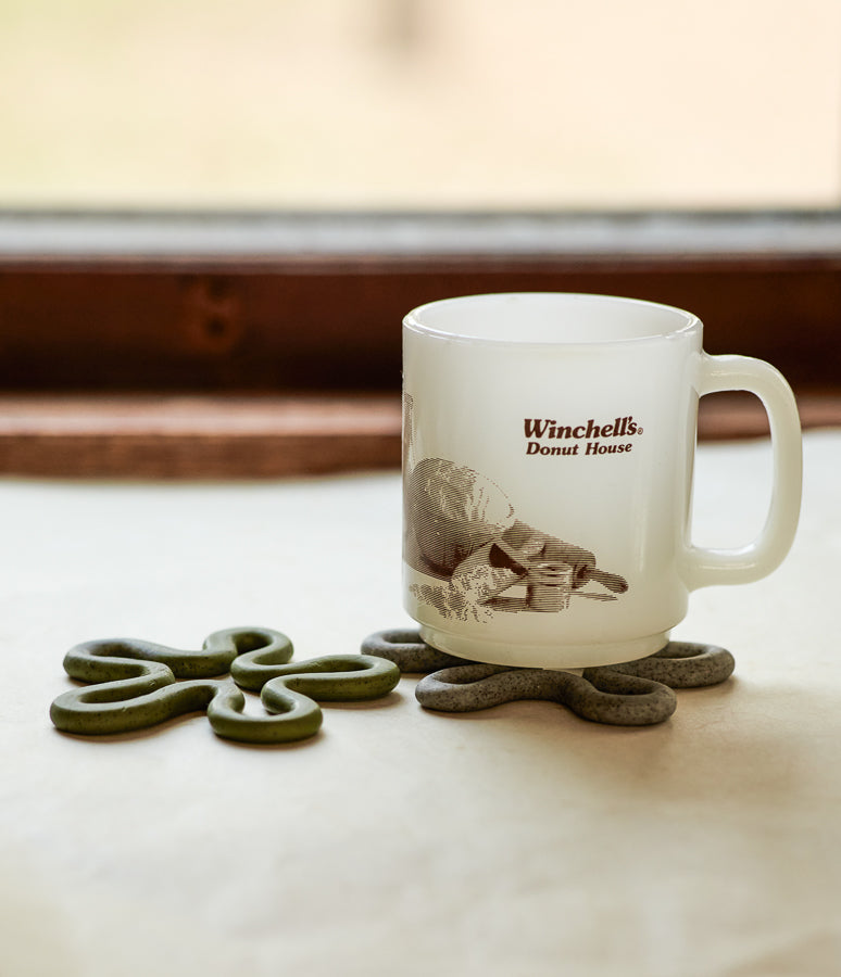 Set of Two Drink Coasters - Green & Speckled Grey