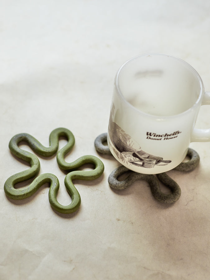 Set of Two Drink Coasters - Green & Speckled Grey