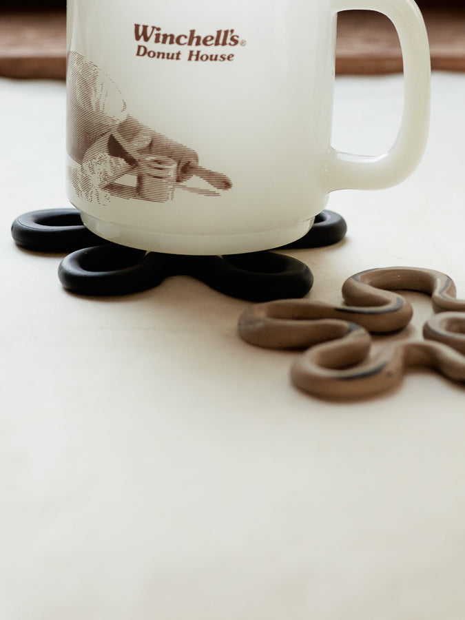 Set of Two Drink Coasters - Beige Marble & Black