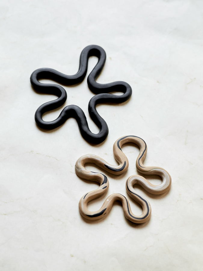Set of Two Drink Coasters - Beige Marble & Black
