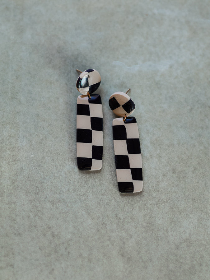 Beige & Black Textured Dangles - 14k Gold Filled Posts