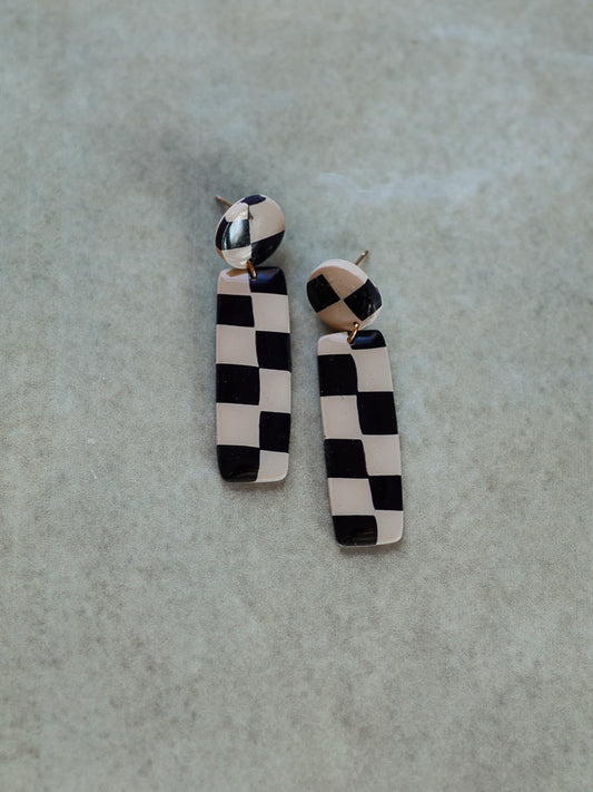 Beige & Black Textured Dangles - 14k Gold Filled Posts