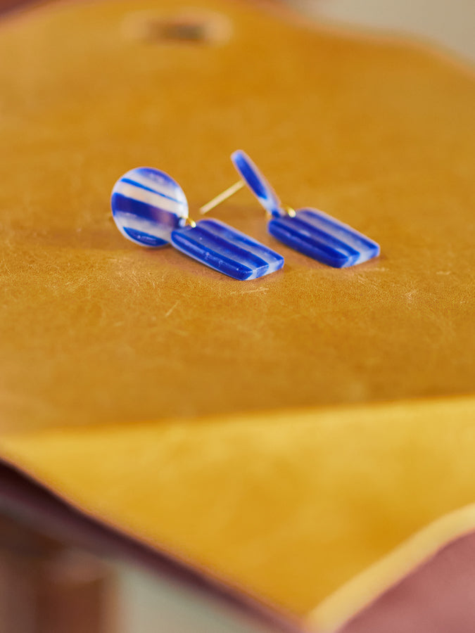 Blue and Translucent Striped Mini Dangles