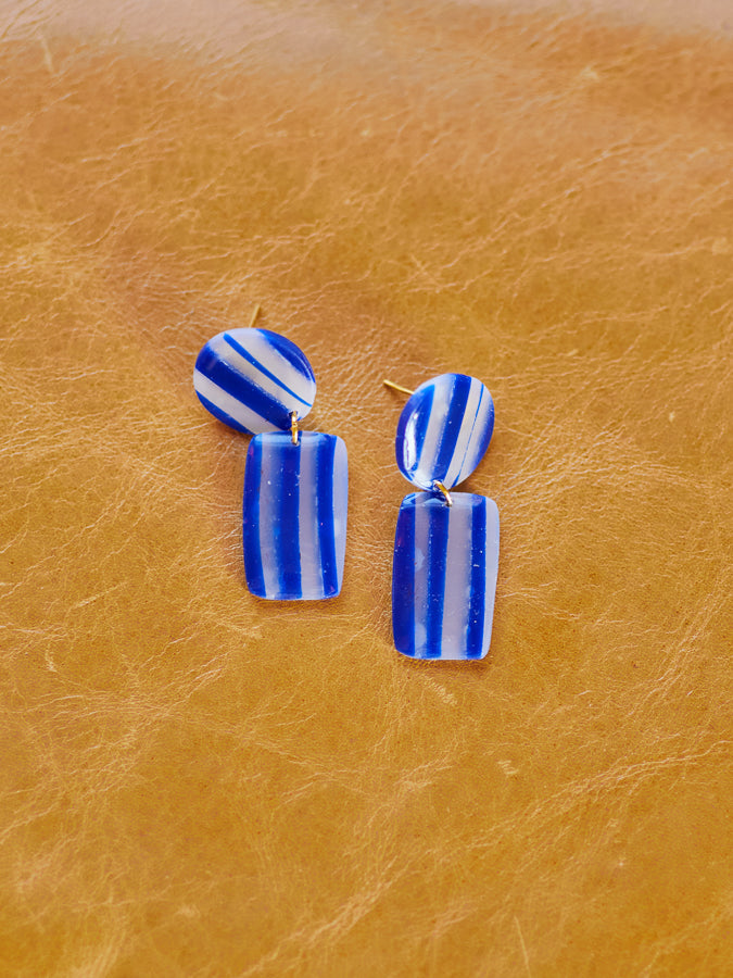 Blue and Translucent Striped Mini Dangles