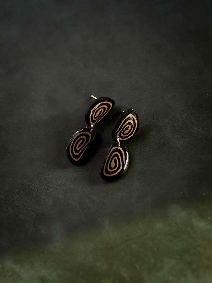 Everyday Beige and Black Mini Spirals - 14k Gold Filled Posts