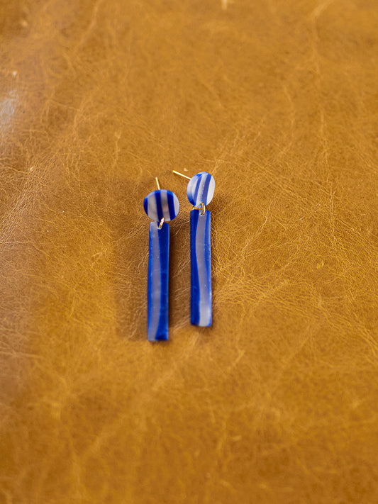 Translucent Cobalt Blue Striped Minimal Dangles