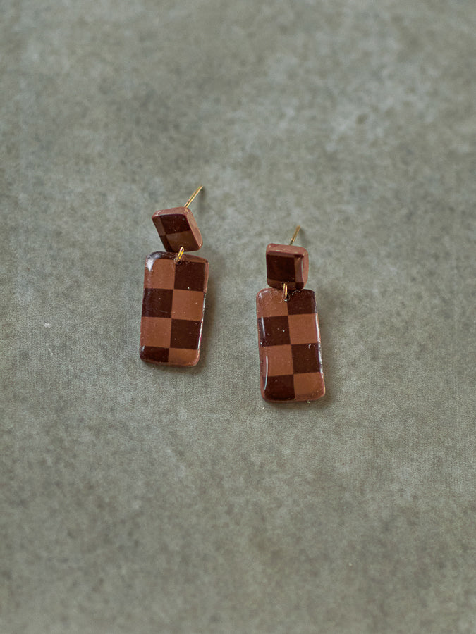 Mini Espresso Checkered Dangles