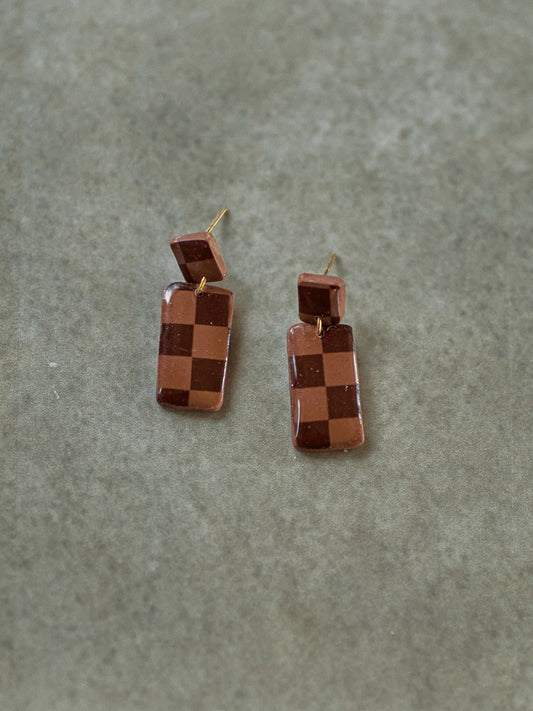 Mini Espresso Checkered Dangles