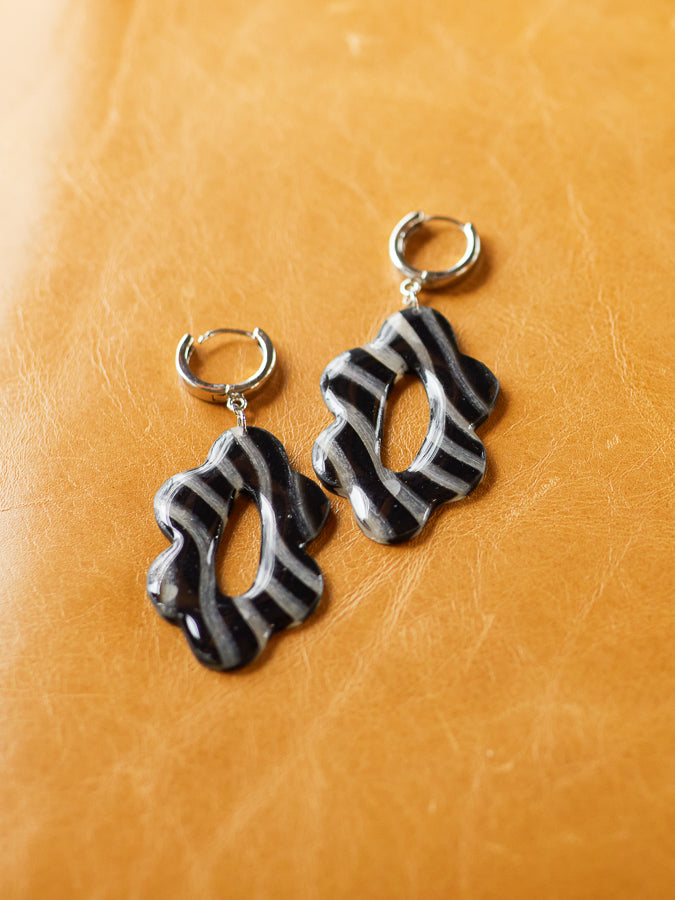 Sterling Silver Scalloped Striped Dangles