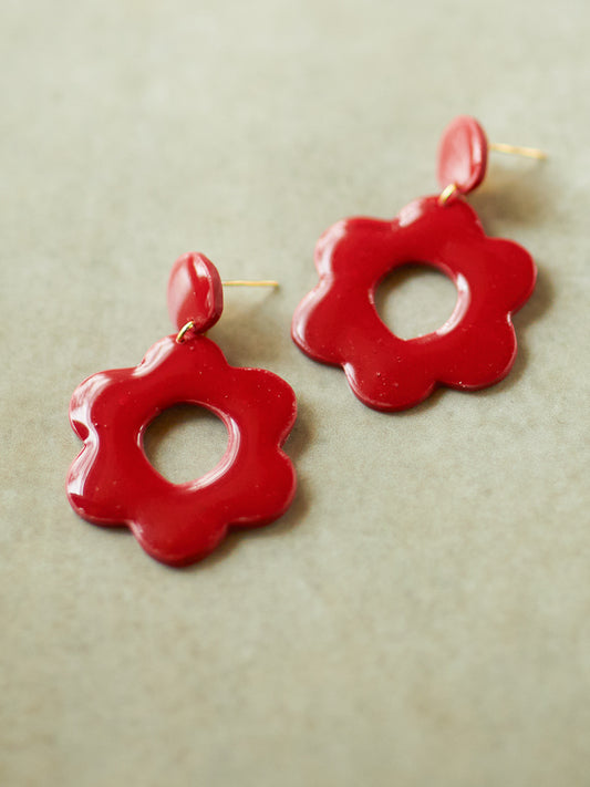 Holiday Red Flower Dangles