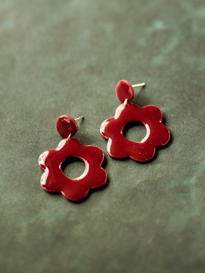 Holiday Red Flower Dangles