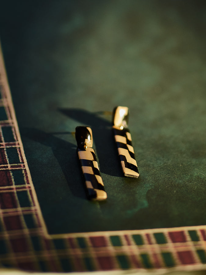 Organic Beige Checkered Dangles