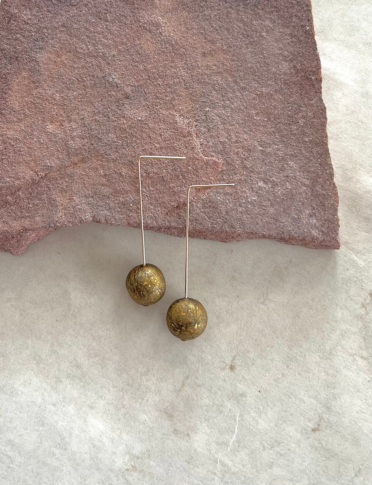 14k Gold Filled Ball Drop Dangle - Antique Gold, Tall 2inch