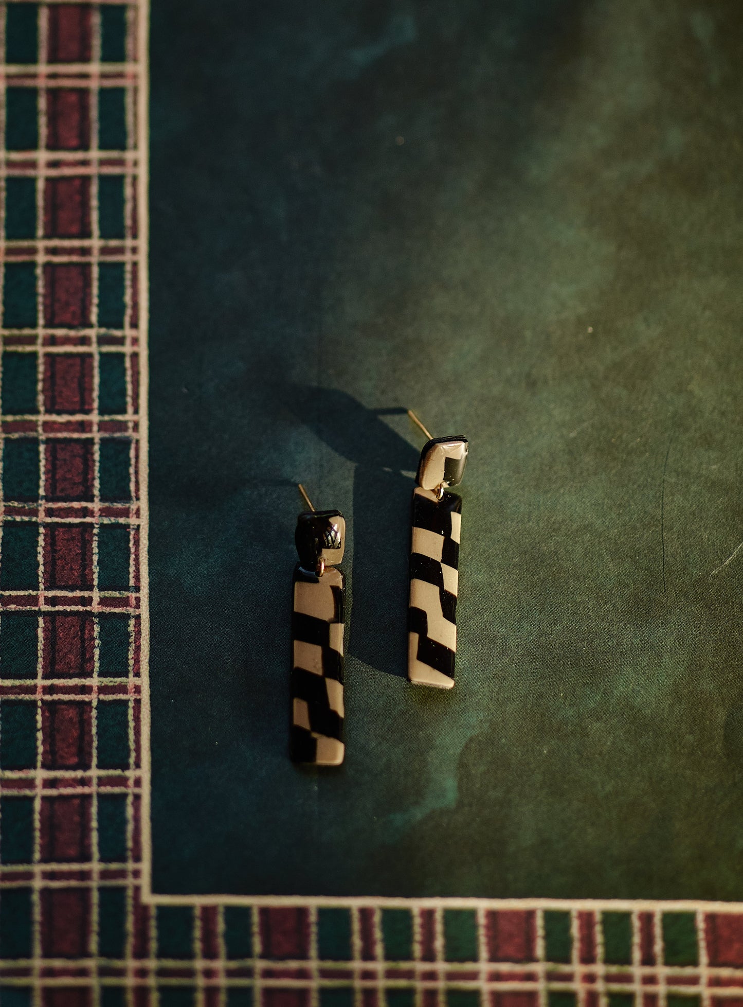 Organic Beige Checkered Dangles