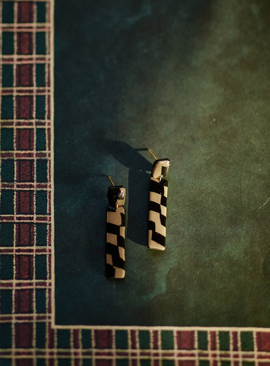 Organic Beige Checkered Dangles