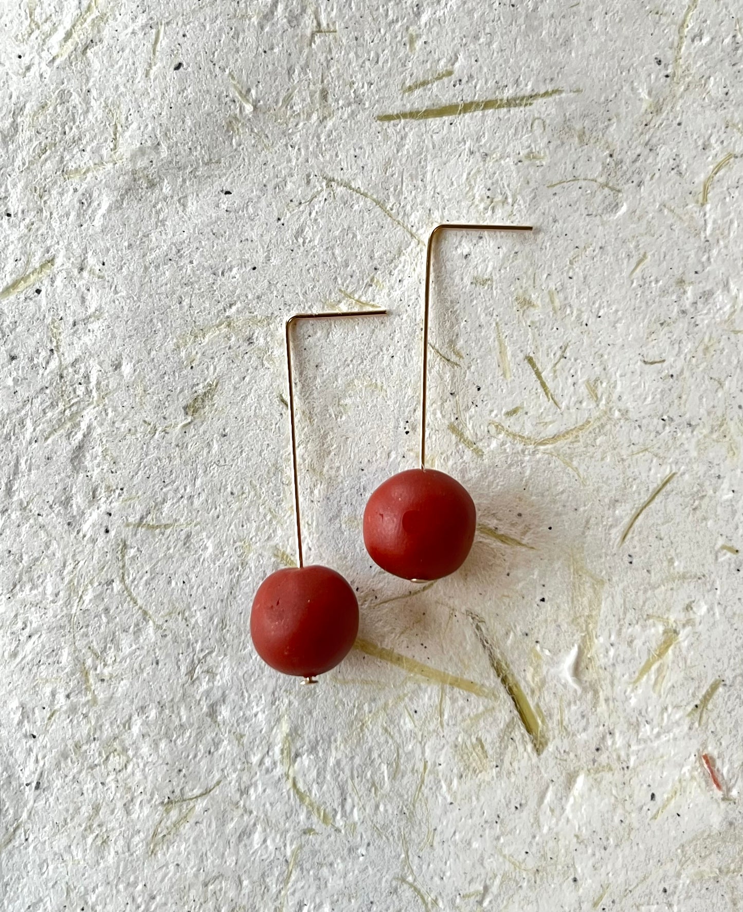 14k Gold Filled ~ Minimal Red Ball Drops ~Size Tall, 2in
