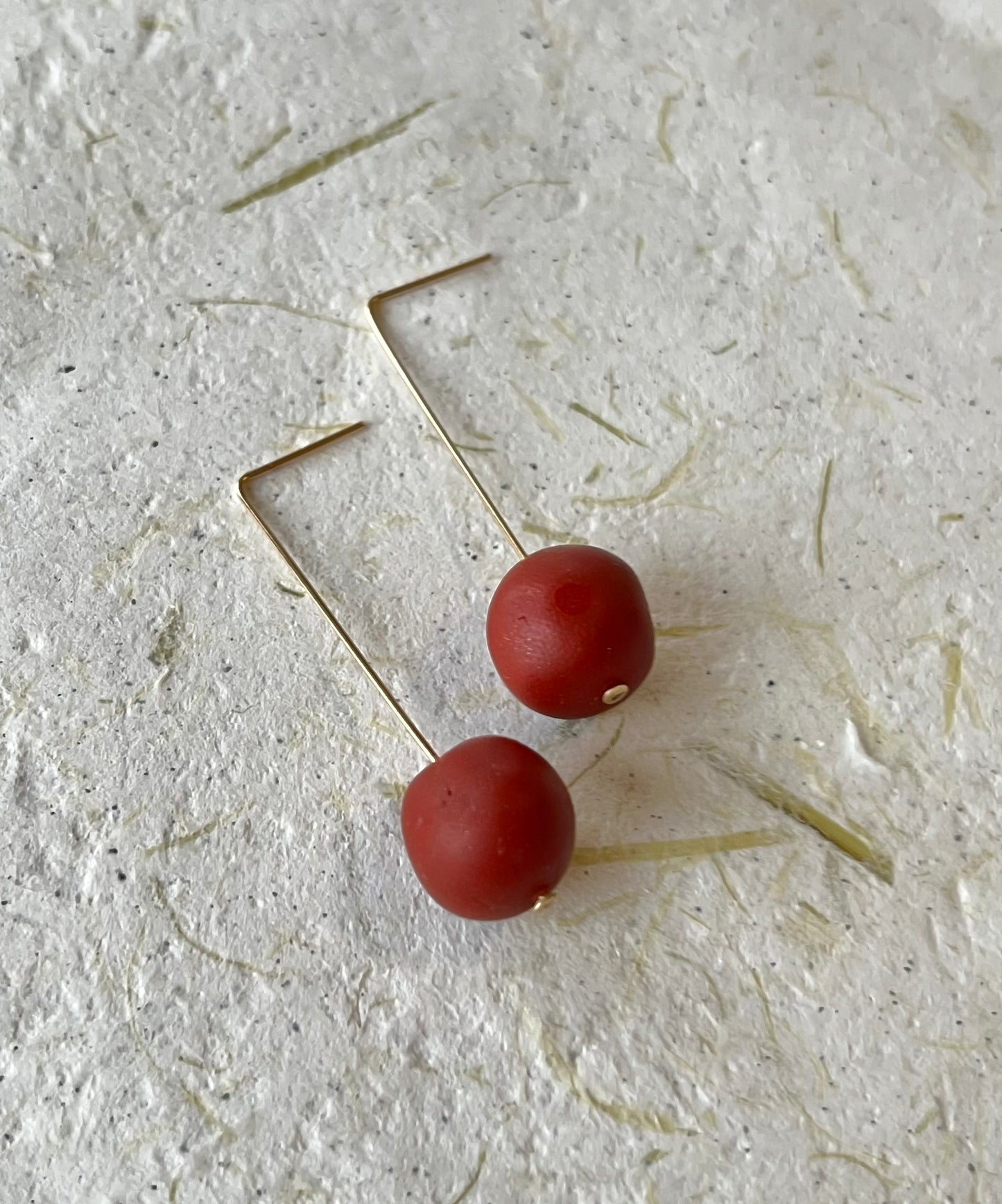 14k Gold Filled ~ Minimal Red Ball Drops ~Size Tall, 2in