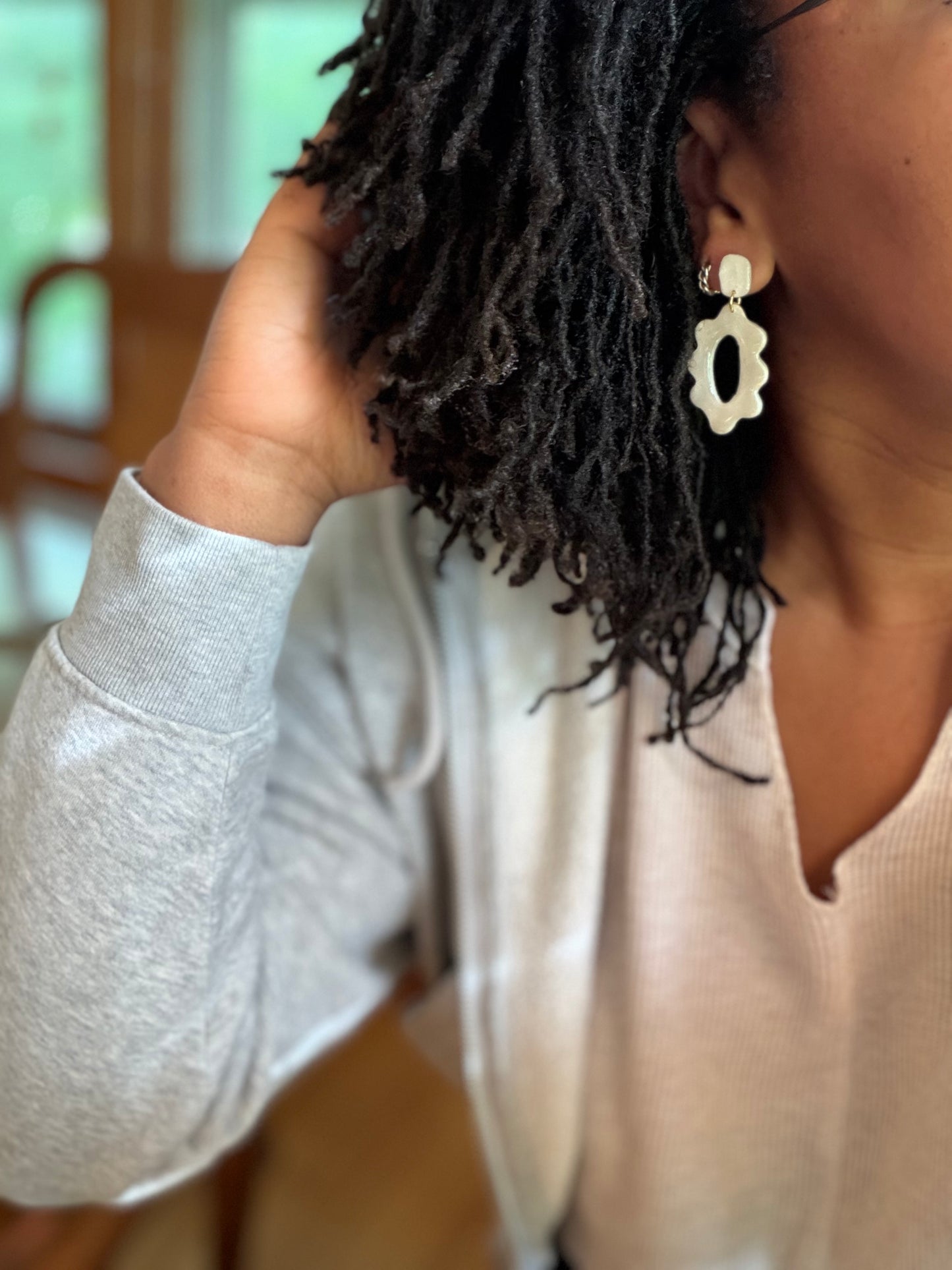Pearl White Scalloped Dangles