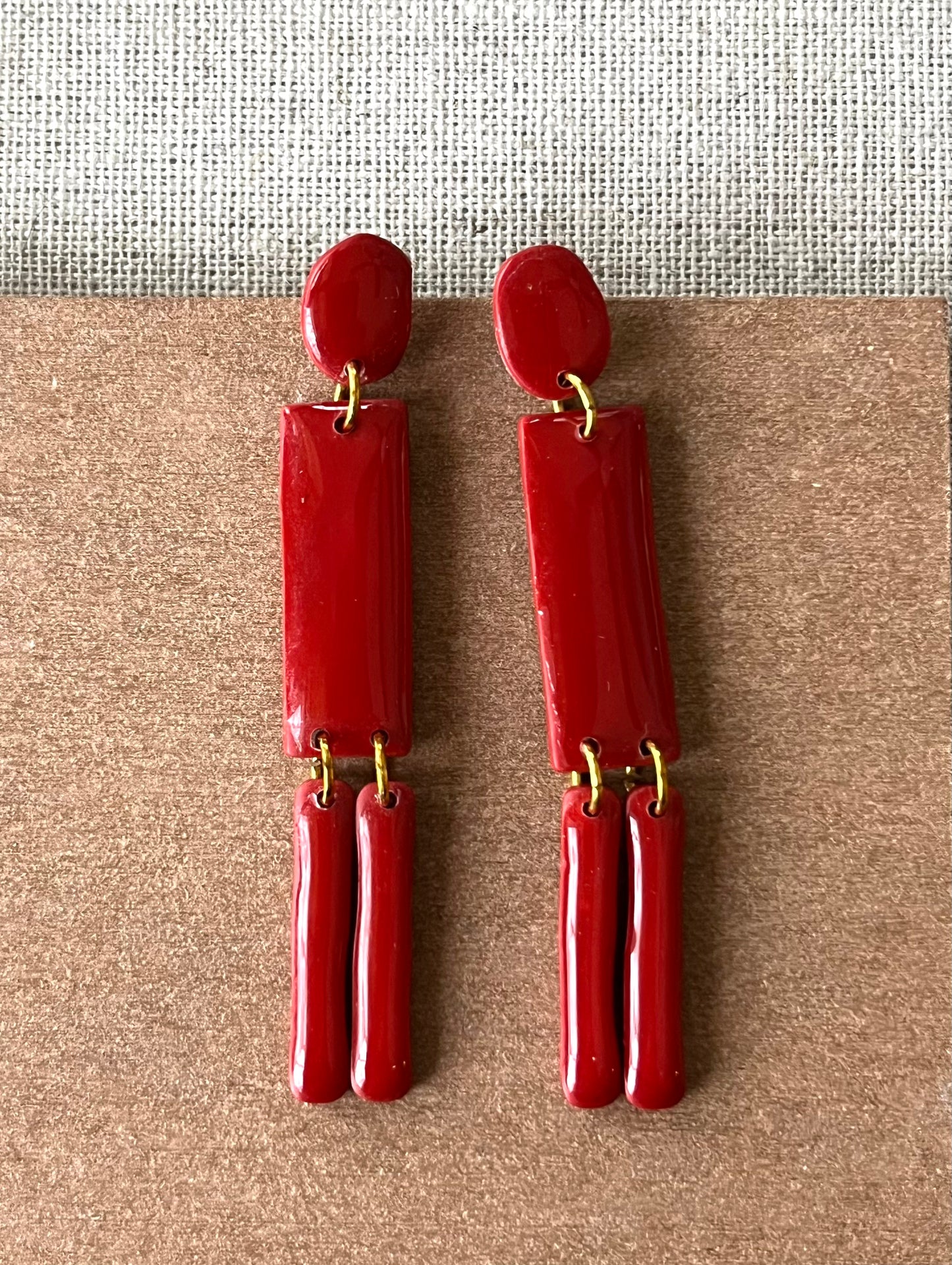 Holiday Red “Art Deco” Minimal Dangles