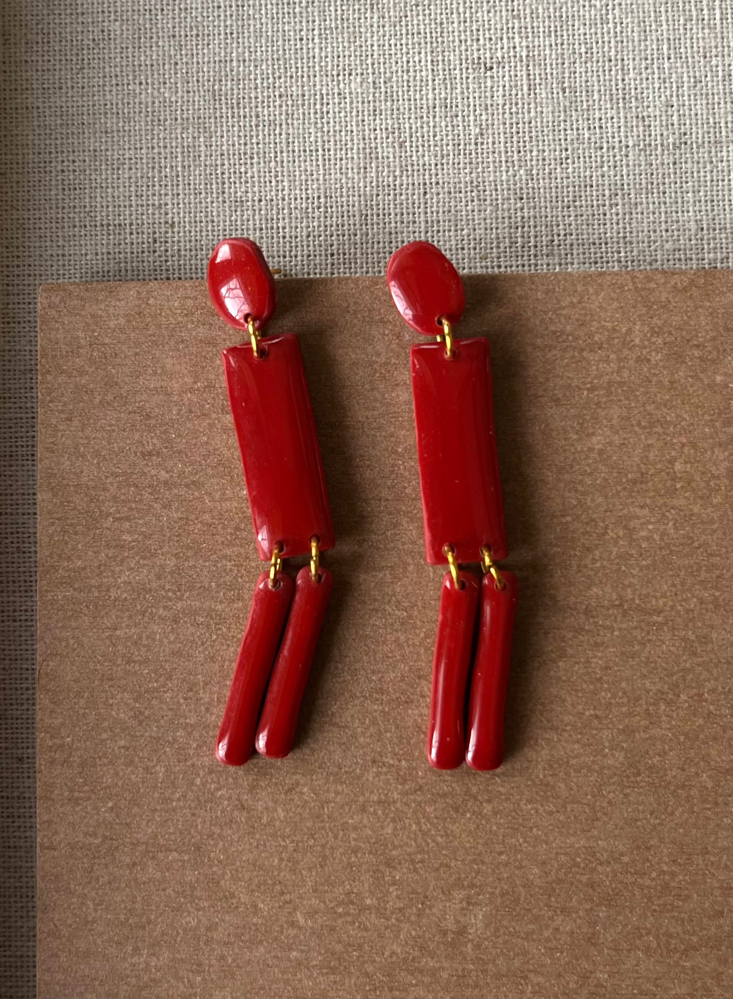 Holiday Red “Art Deco” Minimal Dangles