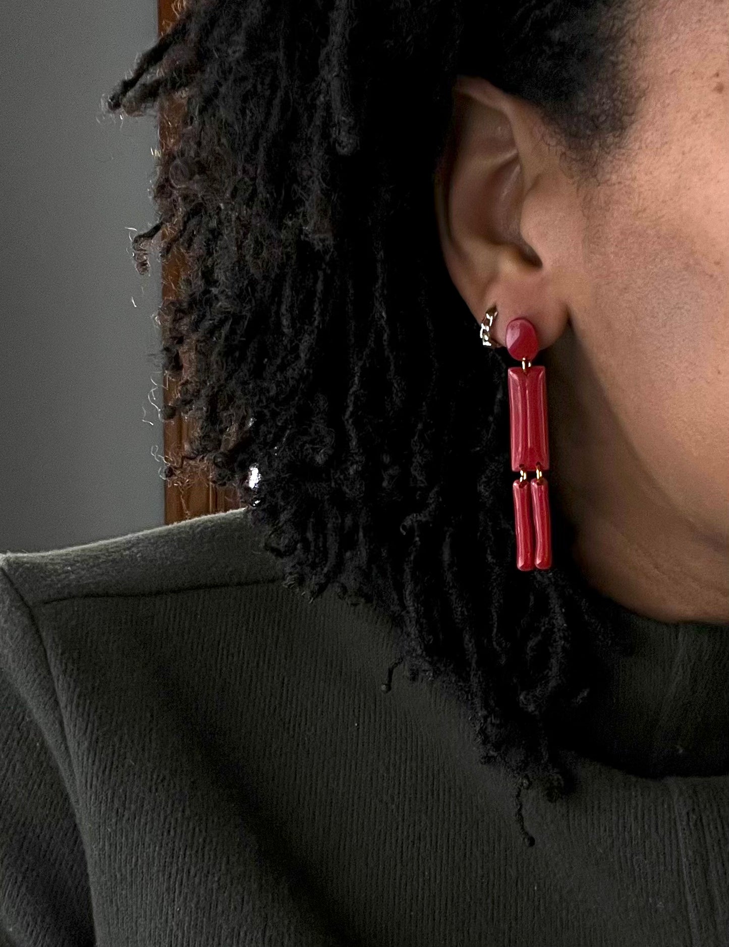 Holiday Red “Art Deco” Minimal Dangles