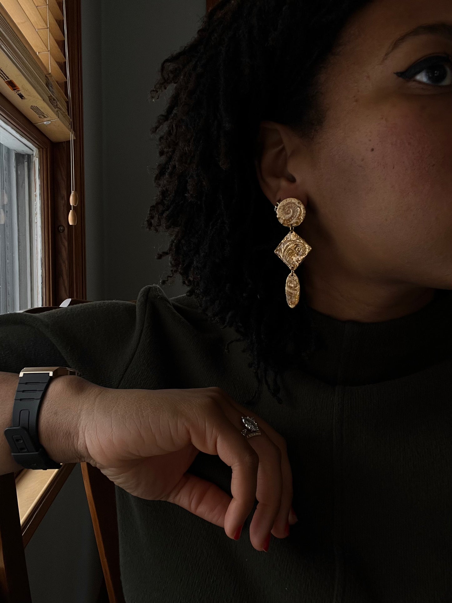 Gold Scrolling Tiered Dangles